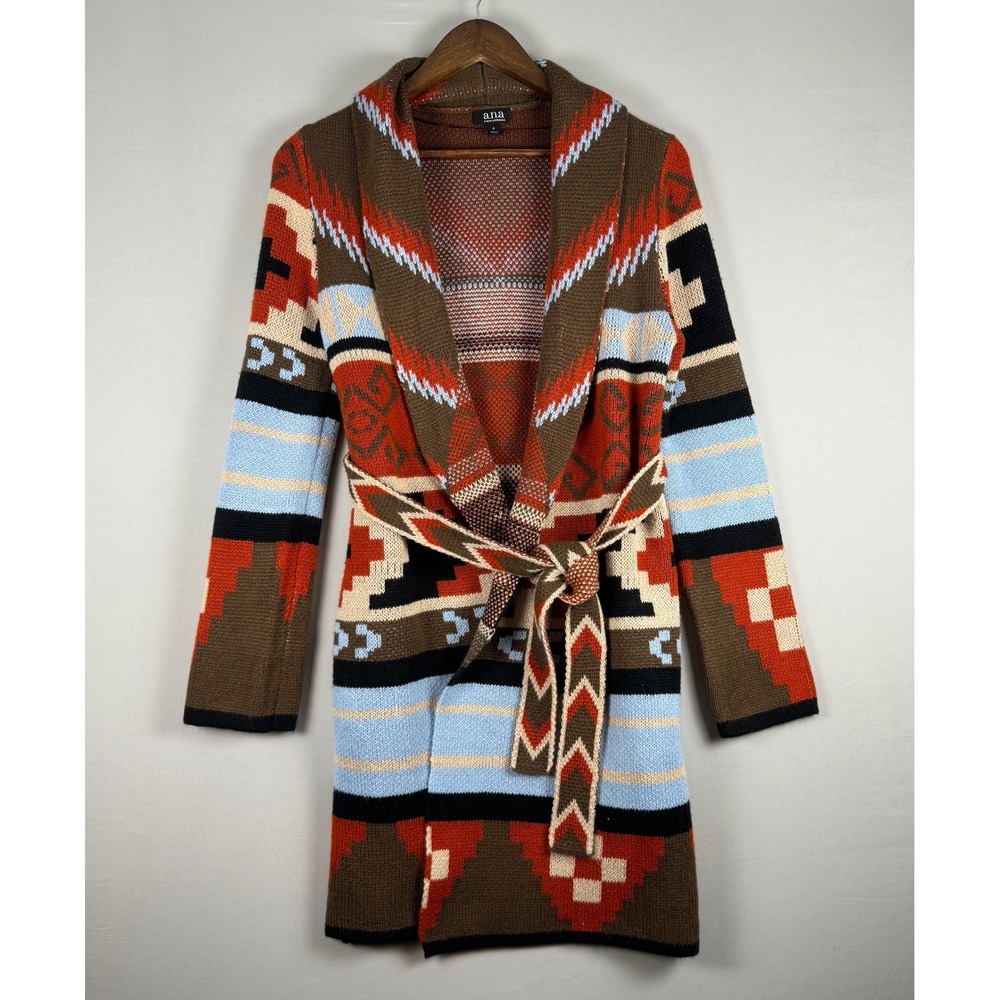 a.n.a Aztec Duster Cardigan Women Small Multicolor Excellent Belted Boho SKU 659